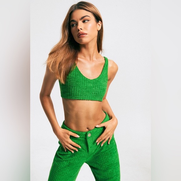 Solid Green Terry Cloth Bralette M - Picture 1 of 4